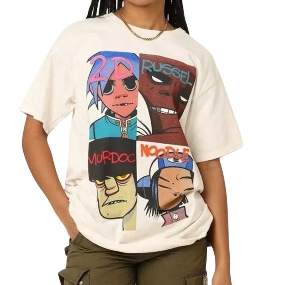 PACIFIC Gorillaz Face Grid T-shirt Tee in Cream Size XL